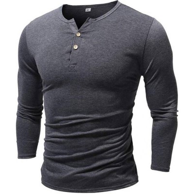 Organic Cotton Soft Men Notched Neck Button Detail Tee,Men T Shirt